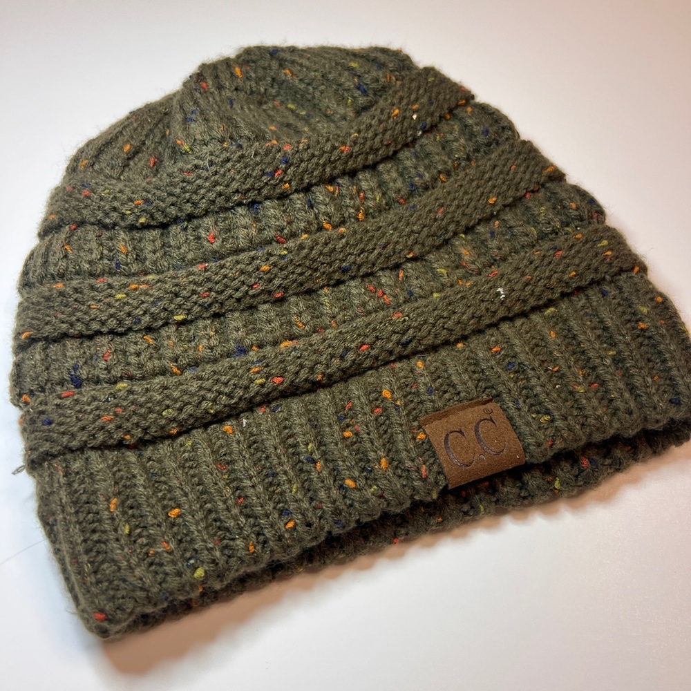 Green Ribbed Knit Slouchy Beanie Hat